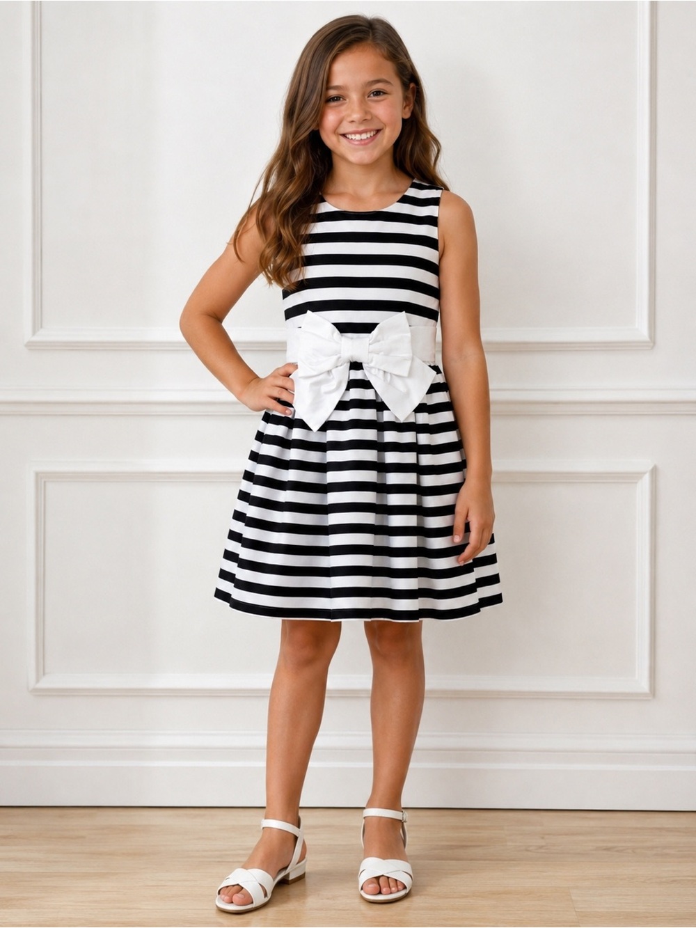 Gymboree Navy & White Striped Dress with Bow Size 10
